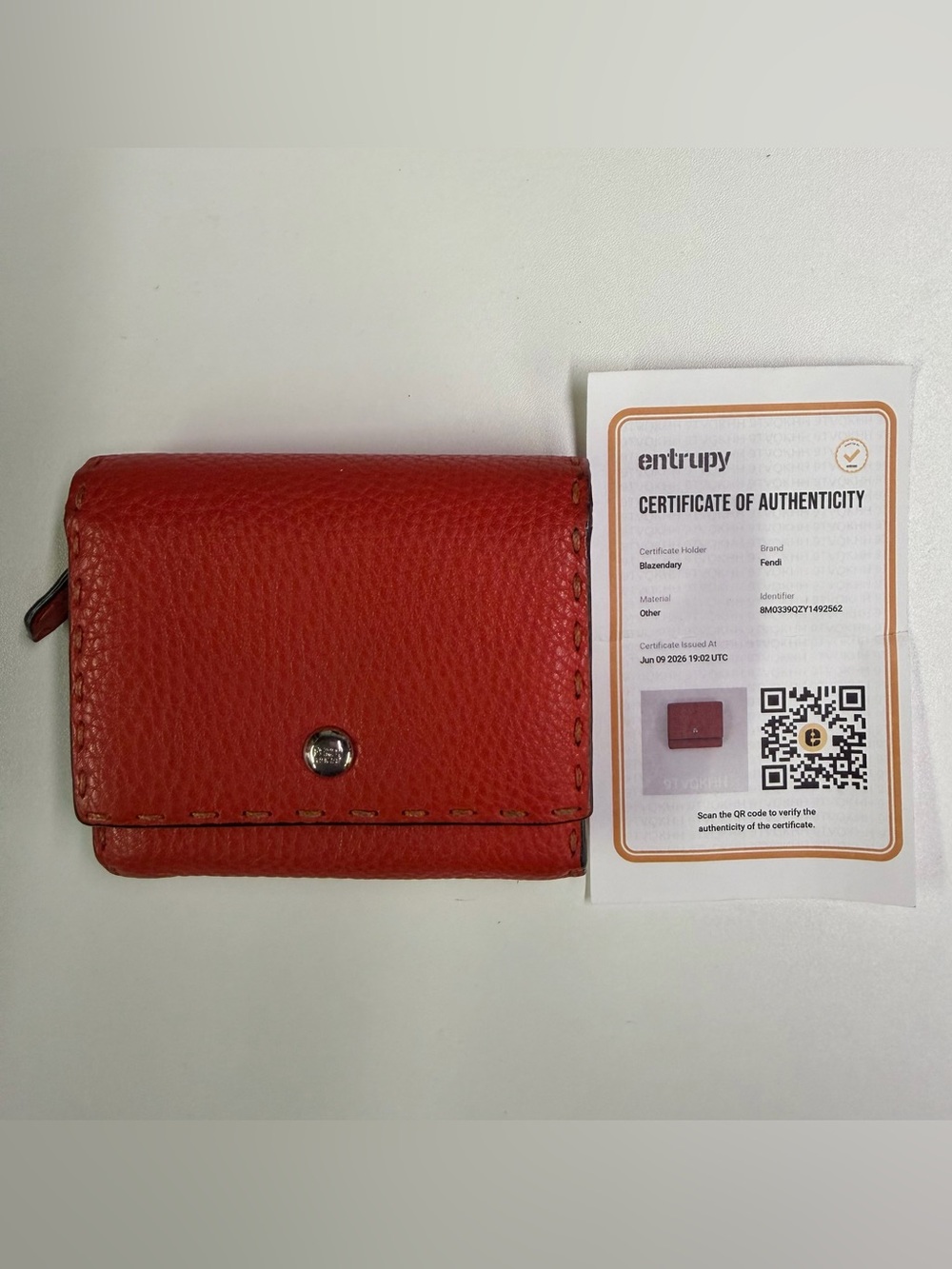 Fendi Coral-Red Pebbled Leather Snap Wallet